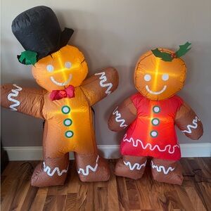 Inflatable Christmas gingerbread man and woman yard Decorations LED Light Up